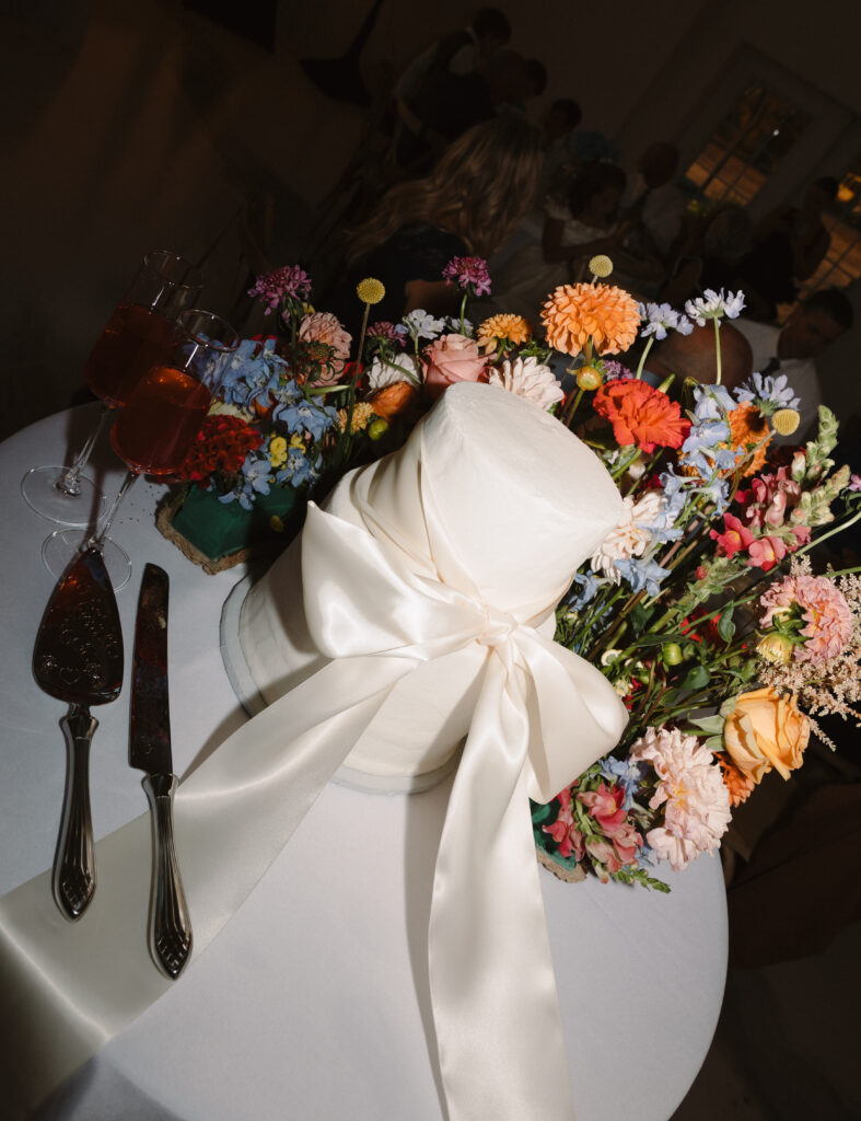 simple wedding cake with flowers